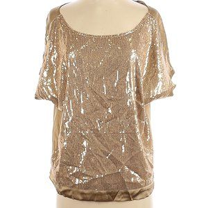 NWT Hale Bob Gold Sequin Tie Neck Top Size S MSRP $196